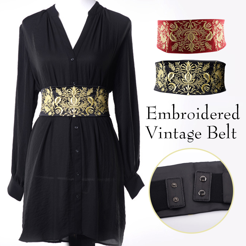 Women'S Kimono Accessories - Vintage Embroidery Fabric Wide Belt Women