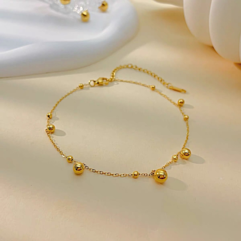 Beaded Anklet Chain - 18k gold ball round bead ankle