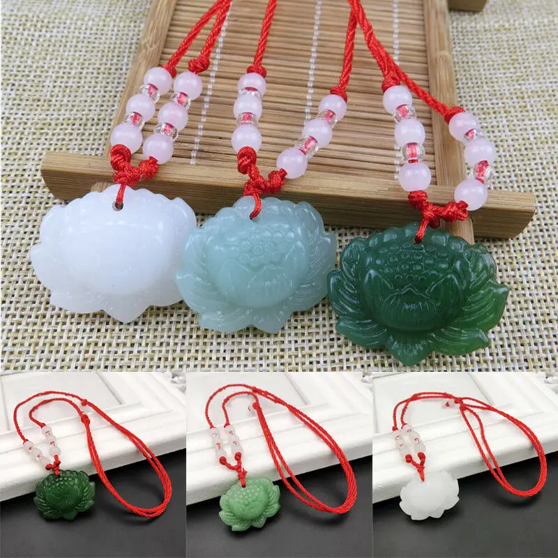 Women Accessories For Gift - Natural Green Jade Lotus Pendant Beads