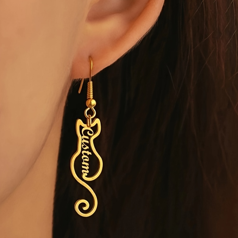Custom Cat Shape Name Earrings - Women Accessories Name recension och pris