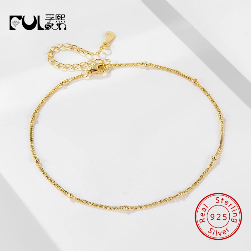 925 Sterling Silver 14K Gold R - Beaded Anklet Chain recension och pris