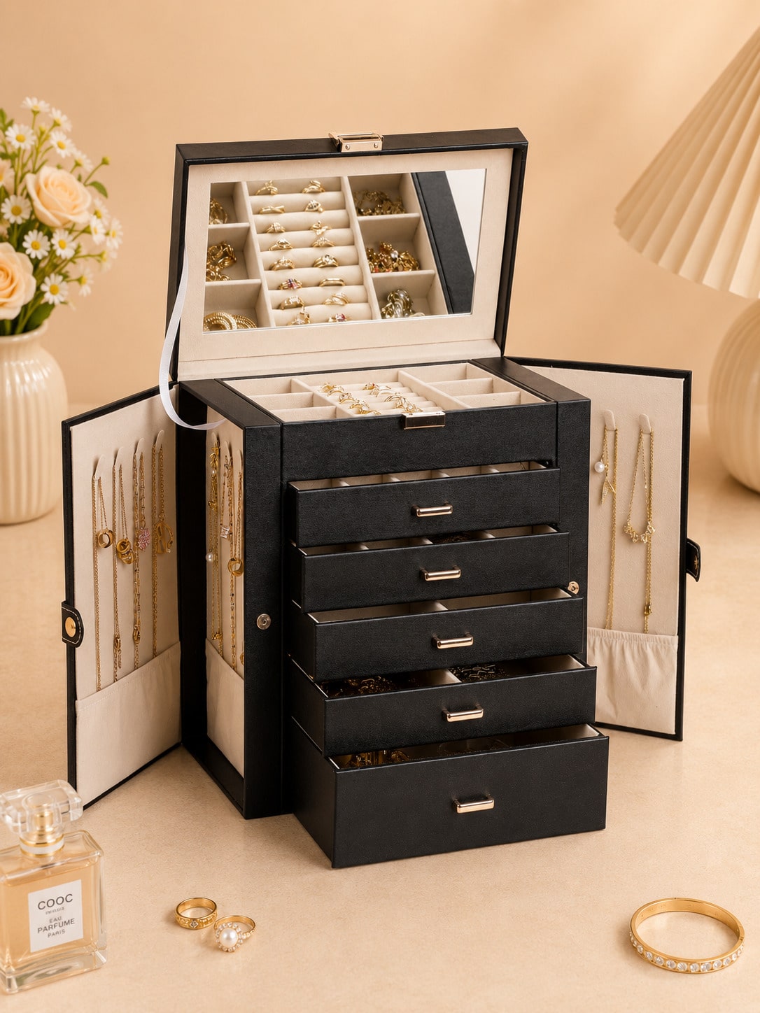 1PC Large 6-Layer PU Leather J - Women Accessories Drawer recension och pris