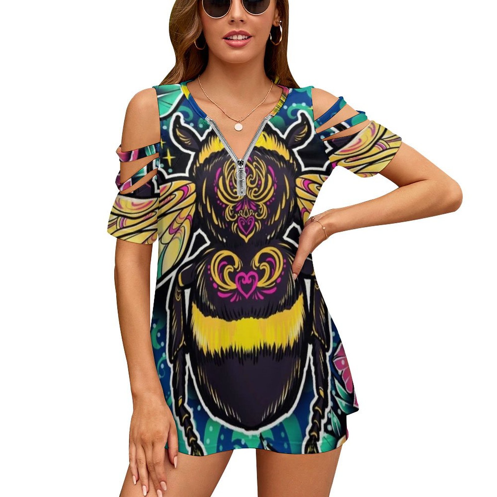 New Fashion Zip Off Shoulder T - Women Accessories Vector recension och pris