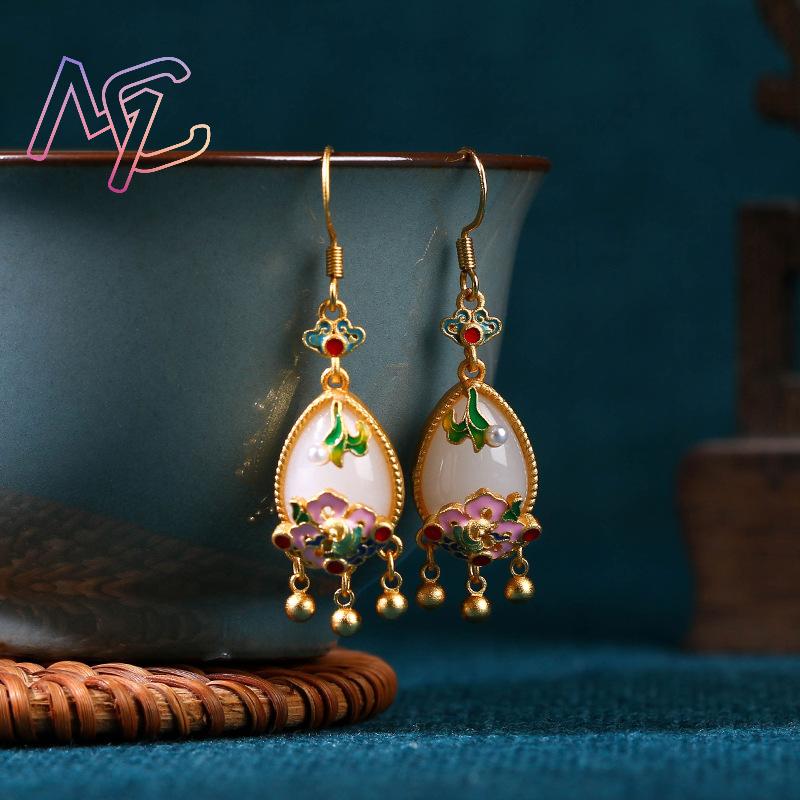 Natural Jade Flower Earrings C - Women Accessories Jewelry recension och pris