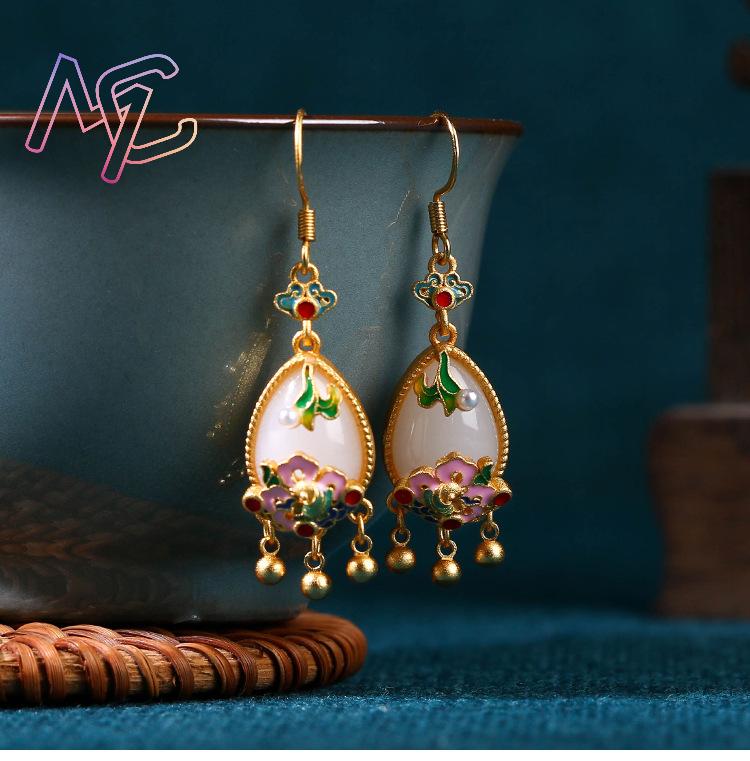 Natural Jade Flower Earrings C - Women Accessories Jewelry recension och pris